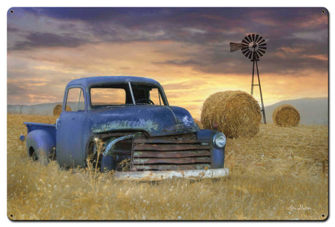 Blue Truck Windmill Vintage Sign Metal Sign