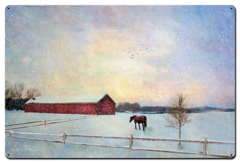 Horse Winter Vintage Sign Metal Sign
