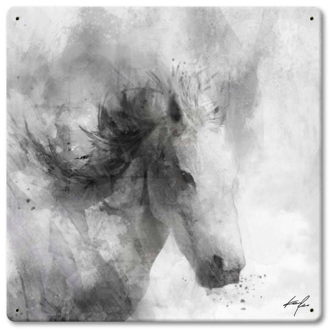 Horse Drawing BW Vintage Sign Metal Sign