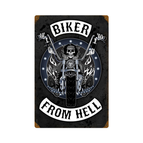 Biker From Hell Vintage Sign Metal Sign