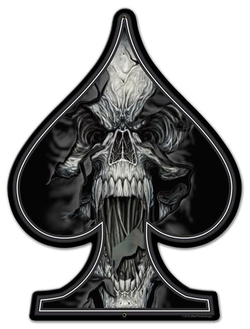 Spade Ripping Skull Metal Sign