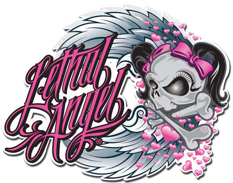 LETHAL ANGEL SKULL PINK BOWS Metal Sign