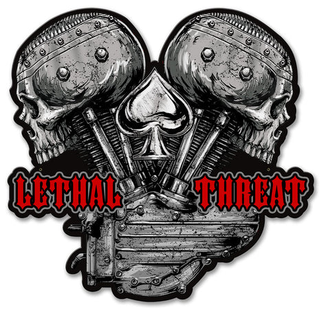 LETH202 - LETHAL THREAT V TWIN SKULLS Metal Sign