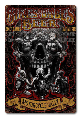 Bikes Beers Babes Metal Sign