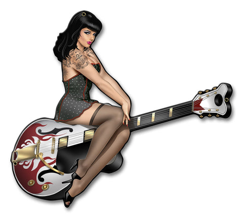 Guitar Girl Metal Sign