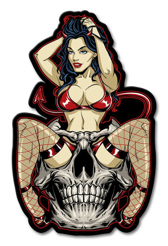 Devil Skull Girl Metal Sign