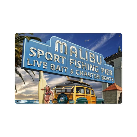 Malibu Pier Vintage Sign Metal Sign