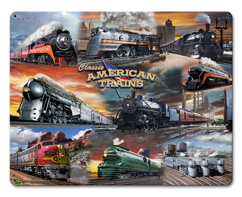 COLLAGE TRAINS Vintage Sign Metal Sign