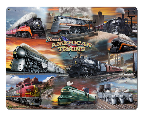 COLLAGE TRAINS Vintage Sign Metal Sign