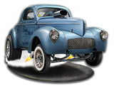 1941 S.W.C. Willys Gasser Cut-out Metal Sign