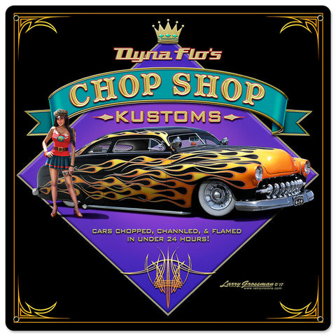 Dyna Flo's Chop Shop Vintage Sign Metal Sign