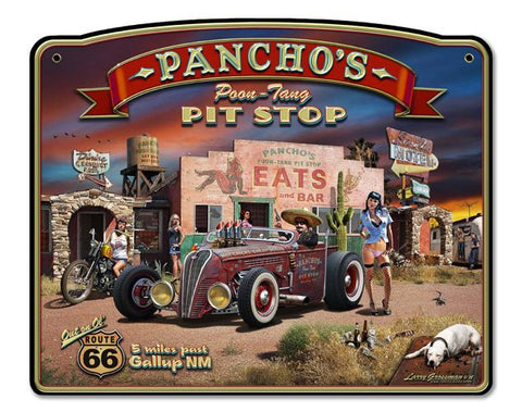 Pancho's Poon-Tang Pit Stop Vintage Sign Metal Sign
