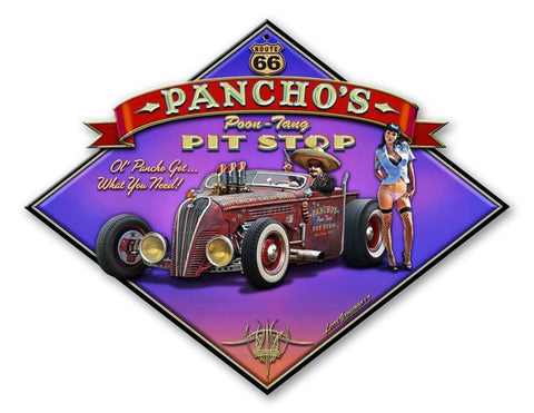 Pancho's Poon-Tang Pit Stop Vintage Sign Metal Sign