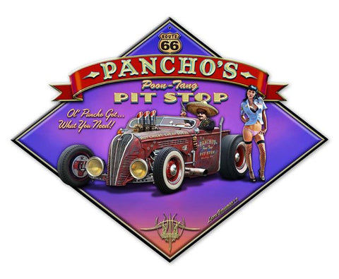 Pancho's Poon-Tang Pit Stop Vintage Sign Metal Sign