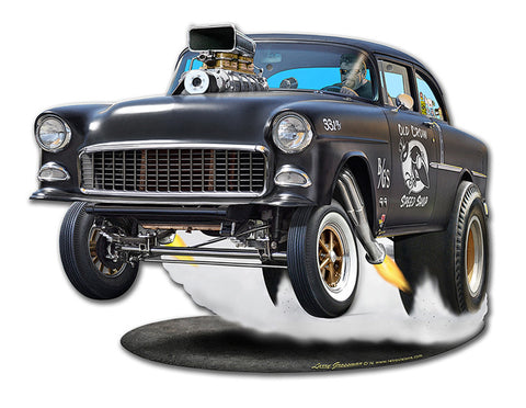 1955 Chevy Gasser Cut-out Vintage Sign Metal Sign