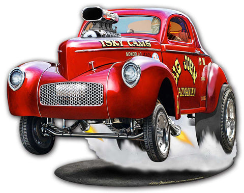 1940-Willys-Big-John-Gasser-Cut-out-Vintage-Sign-Metal-Sign