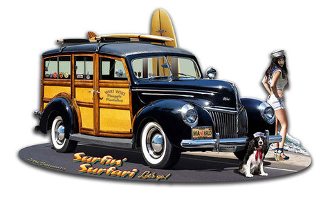 1939 Woody Surfin Surfari Vintage Sign Metal Sign
