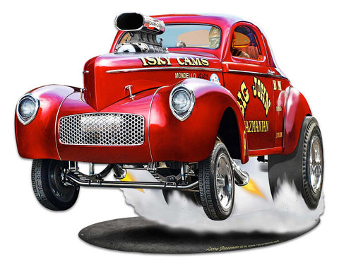 1940 Willys Big John Gasser Cutout Vintage Sign Metal Sign