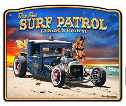 1929-Rat-Rod-Surf-Patrol-Frame-Vintage-Sign-Metal-Sign