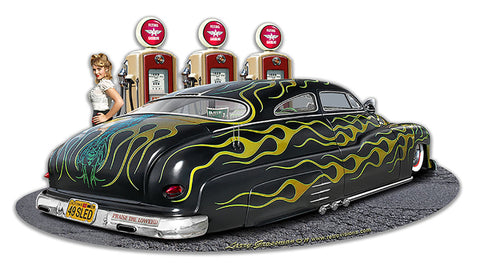 1949 Led Sled Fillup Cutout WGirl Vintage Sign Metal Sign