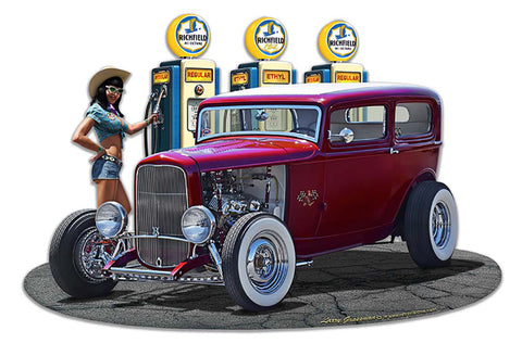 1932 Rod Sedan Fill-up WG Vintage Sign Metal Sign