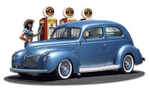 1939 Rod Sedan Fill-up WG Vintage Sign Metal Sign