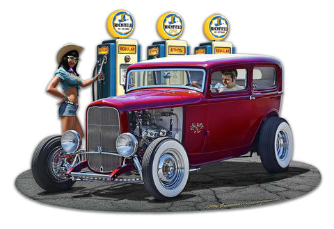 1932 Rod Sedan Fill-up WD Vintage Sign Metal Sign