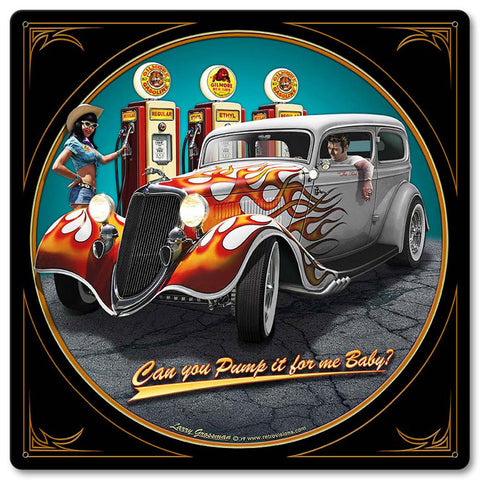 1934 Sedan Fill-up Vintage Sign Metal Sign