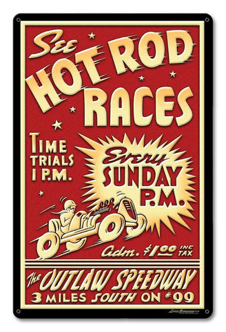 1950's-Hot-Rod-Races-Vintage-Sign-Metal-Sign