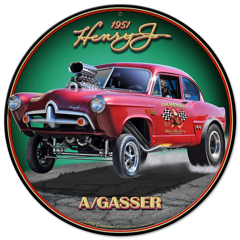 1951 Henry J Gasser Vintage Sign Metal Sign