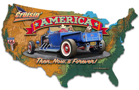 CRUISIN' AMERICA MAP Metal Sign