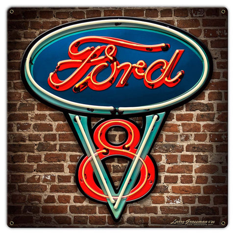 Neon V 8 Sign 2 Metal Sign