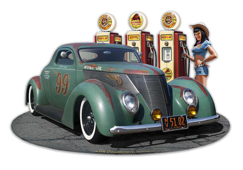 1937 Speed Coupe W Pumps Girl Cut out Metal Sign