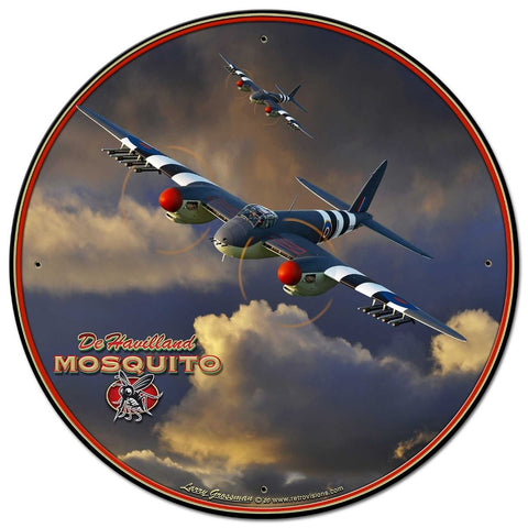 Mosquito WWII Airplane 28in Round Metal Sign