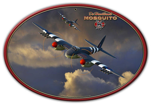 Mosquito WWII Airplane Oval Metal Sign