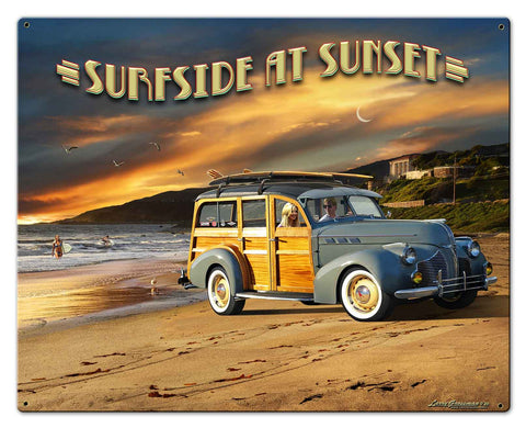 Surfside At Sunset Metal Sign
