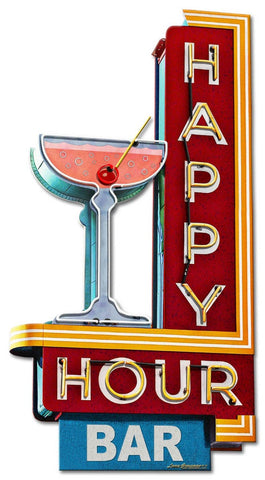 Happy Hour Bar 15 x 28 Custom Shape Metal Sign