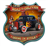 Road To Oblivion Shield Metal Sign