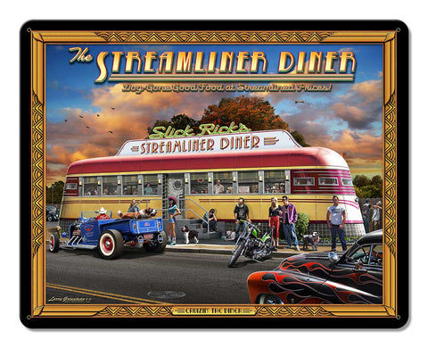 Cruisin' the Streamliner Diner 15 x 12 Satin Metal Sign