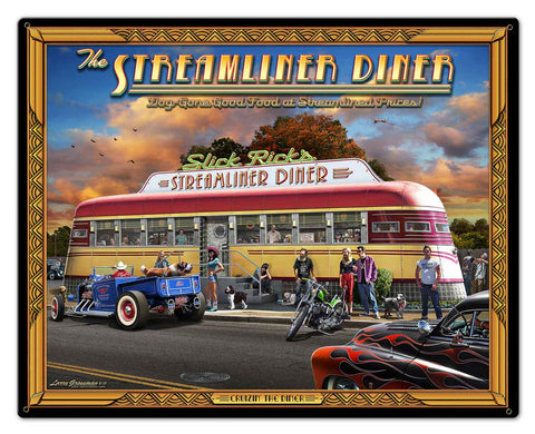 Cruisin' the Streamliner Diner 30 x 24 Custom Shape Metal Sign