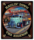 Haulin' Down Highway 30 x 36 Custom Shape Metal Sign
