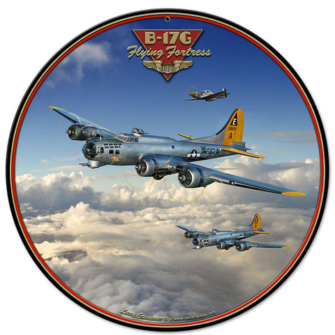 B 17 Flying Fortress 14 x 14 Round Metal Sign