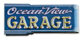 Ocean View Garage 16 x 7 Custom Shape Metal Sign