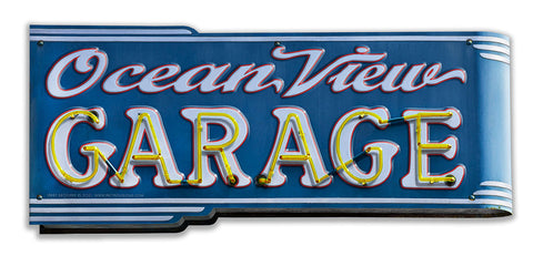 Ocean View Garage 16 x 7 Custom Shape Metal Sign