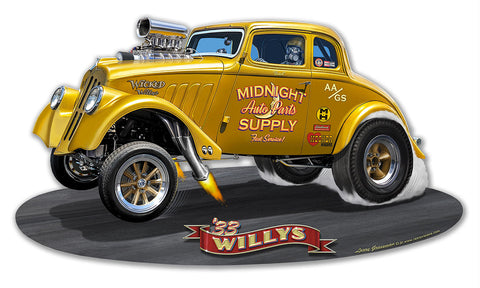 1933 Willy's Gasser 18 x 10 Custom Shape Metal Sign