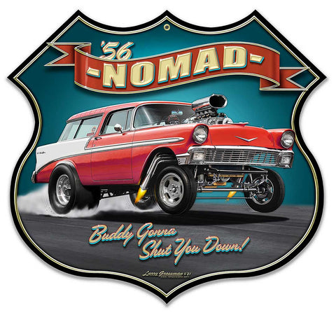 1956 Nomad Gasser Shield 16 x 15 Custom Shape Metal Sign