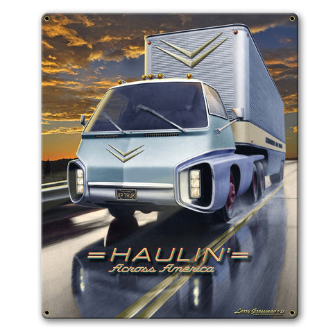 Haulin' Truck 14 x 16 Custom Shape Metal Sign