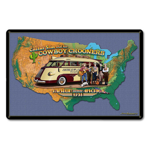 CACTUS SLIM BUS MAP 18 x 12 Satin Metal Sign