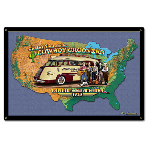 CACTUS SLIM BUS MAP 24 x 16 Satin Metal Sign