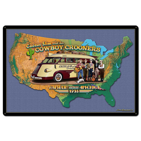 CACTUS SLIM BUS MAP 36 x 24 Satin Metal Sign